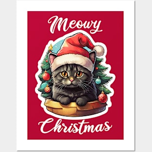 Meowy Christmas, Christmas Cat, Cute Kitty, Adorable Kitten, Funny Christmas Posters and Art